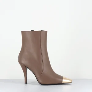 Boots talon haut cuir grège bout or - MECHA3 NAPPA ACERO