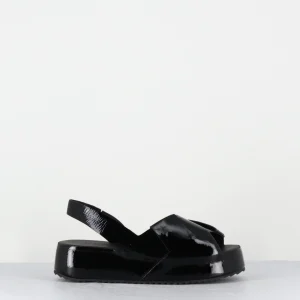 Sandales sabot en cuir vernis noir à plateforme légère - 11928 VERO NERO