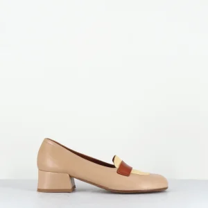 Mocassins en cuir souple beige petit talon - KQUA450 BAMBOO