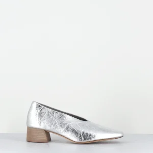 Escarpins en cuir froissé argent petit talon - BIBI SILVER COURT