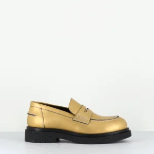 Mocassins en cuir doré mat semelle légère - AL100 OLD METAL