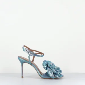 Sandales à fleur en cuir irisé bleu talon haut - TANO PEARL BLUE