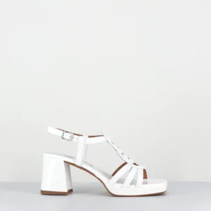 Sandales 70s en cuir vernis blanc  - TAGA24 VERNICE BIANCO