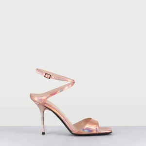 Sandales talon bout carré cuir miroir rose - ORLI SPECCHIO RAME