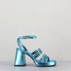 Sandales multi-brides à plateforme cuir métallisé bleu - MINATE LAMINATO CELESTE