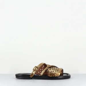 Sandales plates en cuir métallisé doré ajouré - NAVA OTTONE