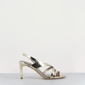Sandales talon fin slingback en cuir métallisé doré - 11527 VIPER PLATINO