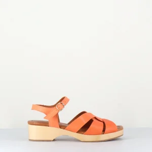 Sandales en cuir orangé à larges brides croisées - CALIZA ORANGE