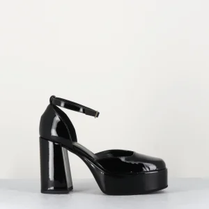 Babies à plateforme en cuir vernis noir - SQUARE NERO