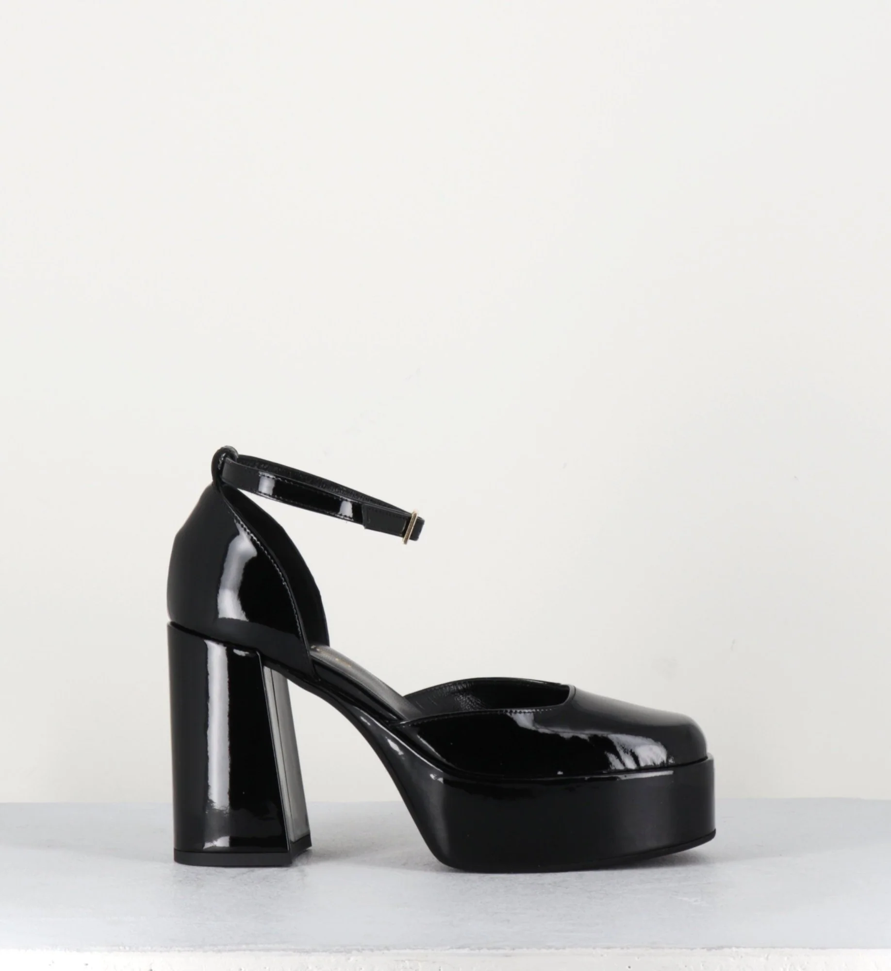Babies à plateforme en cuir vernis noir - SQUARE NERO