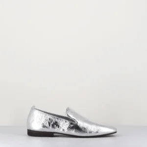 Mocassins plats à bout carré en cuir argenté Henderson Baracco - D033