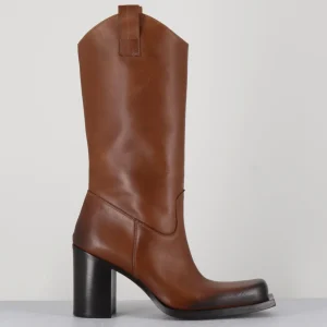 Texan boots bout carré en cuir camel - E3656 SUGHERO