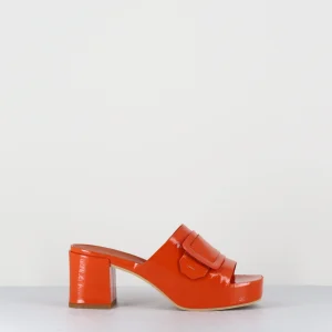Mules à plateforme petit talon vernis orange - 11532 VETRO ORANGE