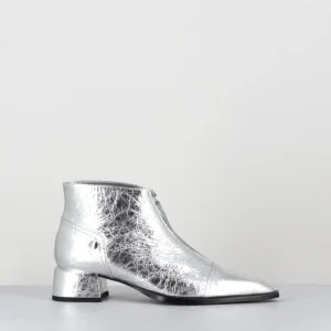 Boots en cuir métallisé argent bout pointu & zip centra l- INA25 LAME ARGENTO