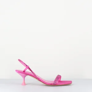 Sandales petit talon satin fuchsia & strass - TAMI SATIN CANDY