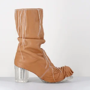 Boots en cuir camel semelle translucide et fils blancs - VLAD NAPPA CAMEL