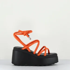 Sandales compensées en cuir orange - 1Z5704D LOBSTER