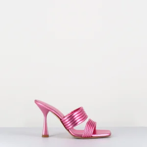 Mules bout carré talon haut cuir métallisé rose - ANNE LAMINATO NINFEA