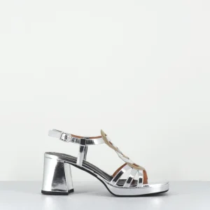 Sandales 70s en cuir glacé argent & bronze - TAGA24 ORO ARGENTO