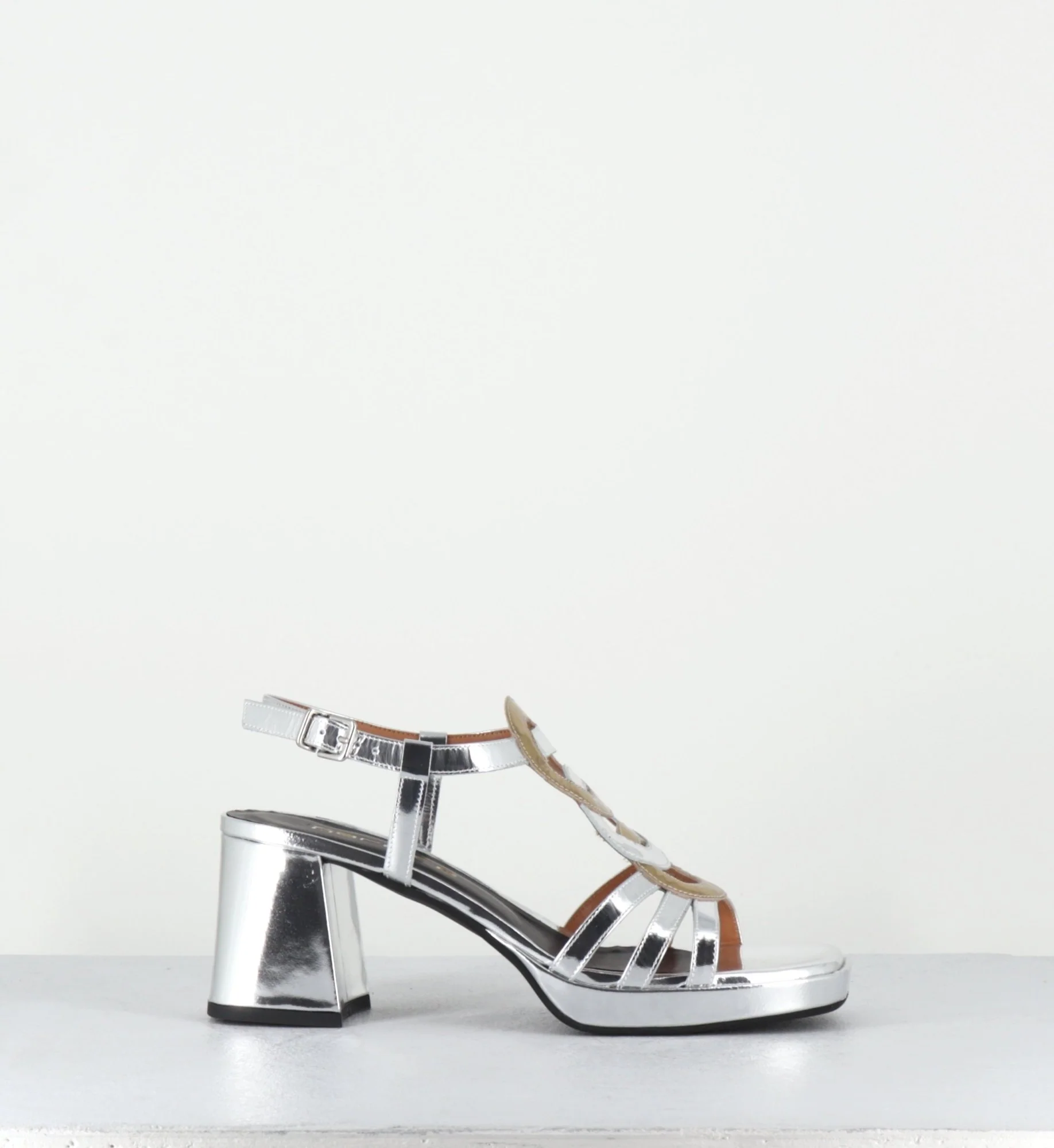 Sandales 70s en cuir glacé argent & bronze - TAGA24 ORO ARGENTO