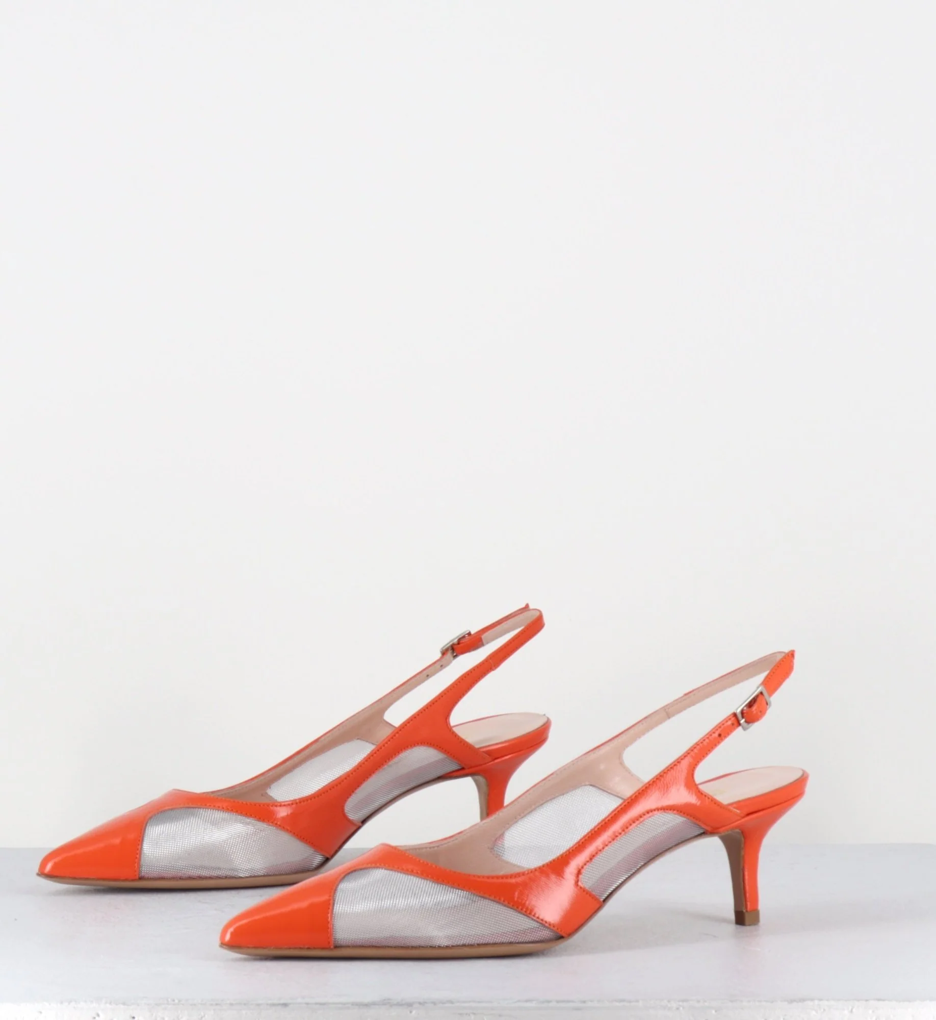 Escarpins slingback bout pointu cuir orange & mesh argent - ORLA2 VERLUX ARANCIATA – Image 8
