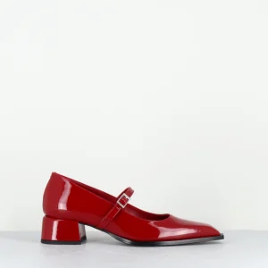 Babies en cuir vernis rouge bout pointu petit talon - INE71 VERNICE ROSSO