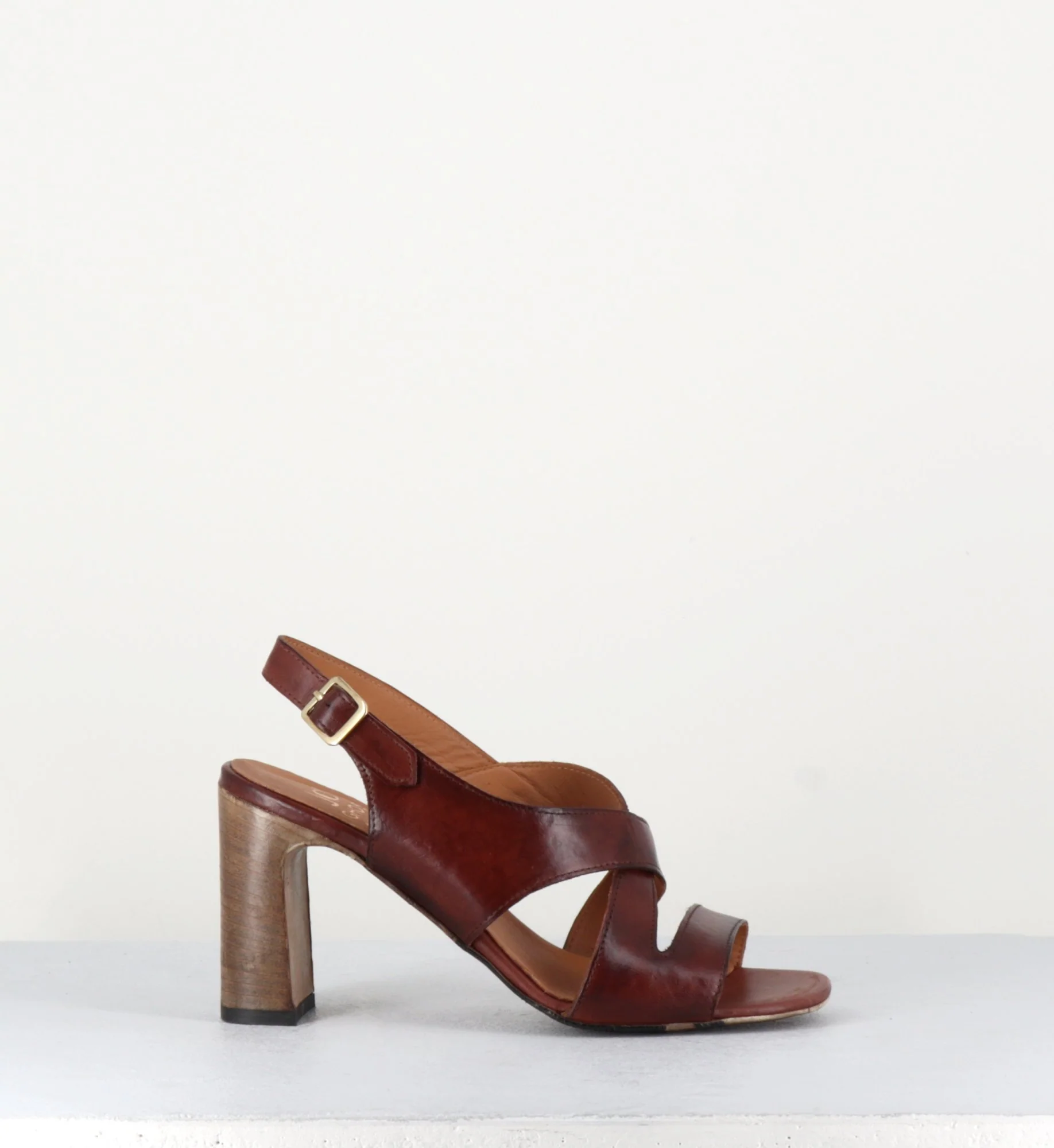 Sandales talon haut en cuir marron - 3174 TABACCO