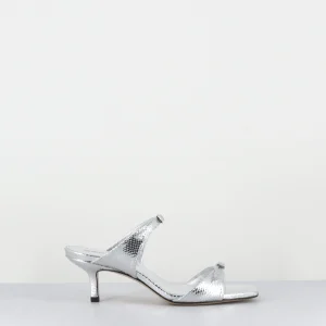 Sandales petit talon serpent argent & boucles - VIALE5 VIPER SILVER