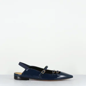 Ballerines pointu multi-brides en cuir vernis bleu marine - U314S SPLENDOR BLU