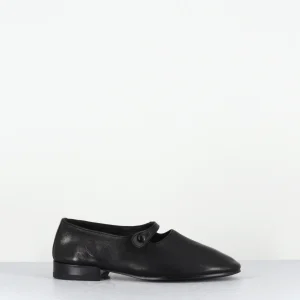 Ballerines japonaises à bouton en cuir noir -  ONE-STO BLACK COW