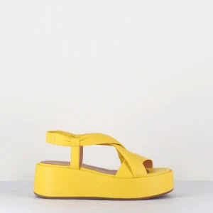 Sandales compensées en cuir extra souple jaune - GARDA YELLOW