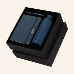 Coffret bureau 3 pièces carnet, stylo et bouteille en rPET Clémir