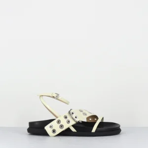 Sandales plates en cuir vernis crème bride ceinture - ZILDA VANILLA SANDAL