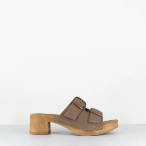 Sandales-sabots flexible boucles daim taupe petit talon - 487-059 DAIM TAUPE