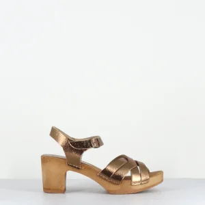 Sandales en cuir bronze bois flexible - 485-288 METAL AMBRE