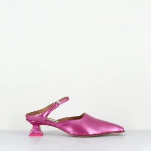 Mules bout carré petit talon en cuir irisé rose - DELF PINK COURT