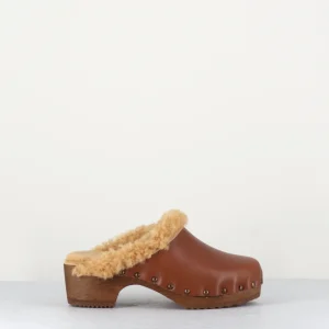 Sabot fourrés en cuir camel - COMPLIB ANTICO