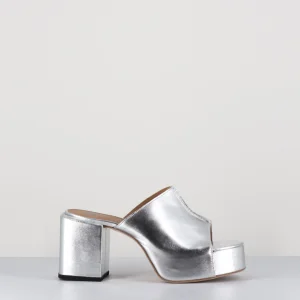 Mules à plateforme en cuir métallisé argent - 1GS444 RABAT ARGENTO