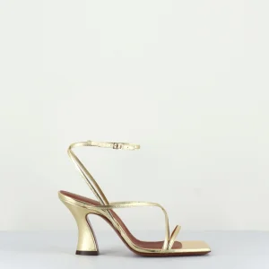 Sandales en cuir doré bout carré talon incurvé - LDN010 PLATINUM