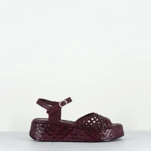 Sandales compensées en cuir tressé prune - FINO PRUGNA TRENZADO