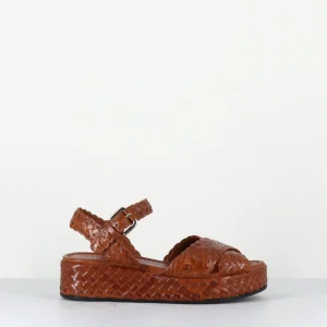 Sandales semelle épaisse en cuir tressé marron - VERO25 TOFFE TRENZADO