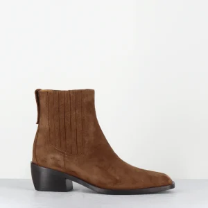 Boots en daim camel petit talon - V461R RENNA TABACCO