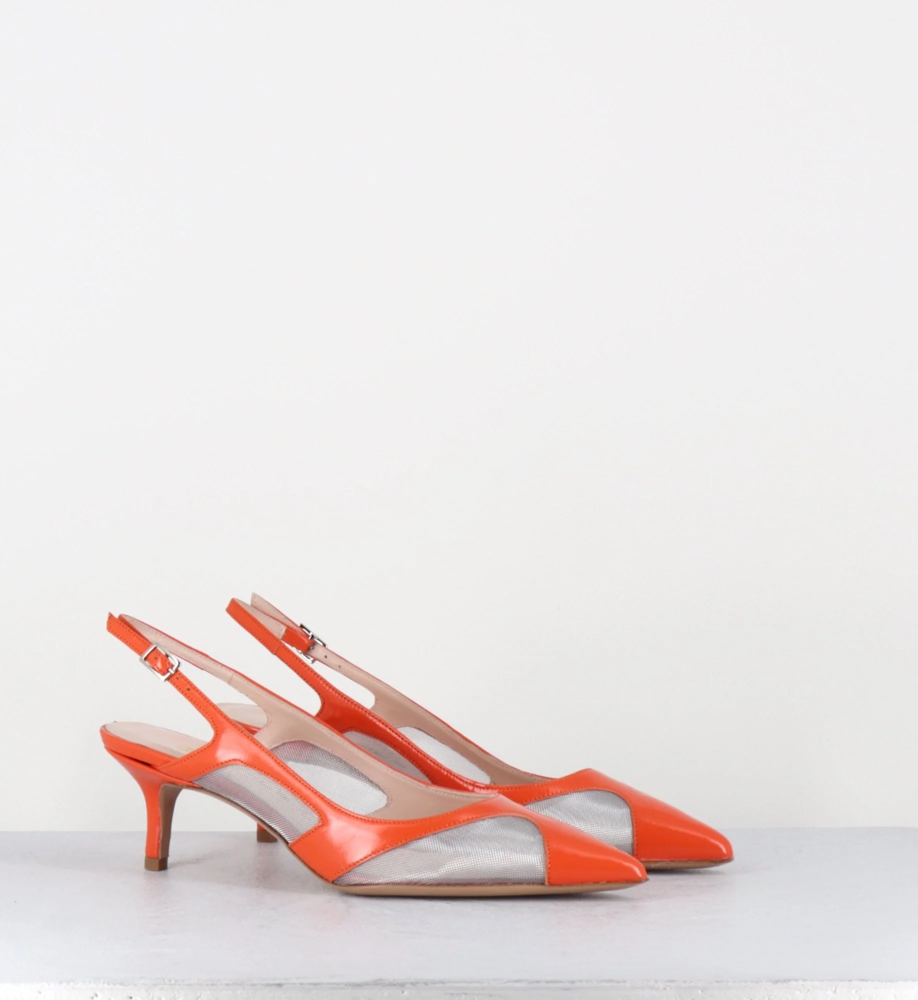Escarpins slingback bout pointu cuir orange & mesh argent - ORLA2 VERLUX ARANCIATA – Image 3