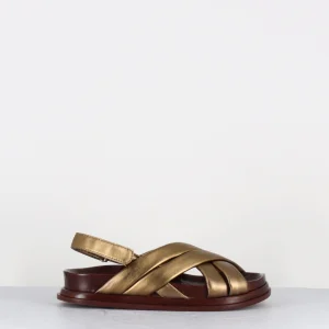 Sandales plates japonisantes en agneau plongé bronze & marron - DRIKA25 LAMINATO DERMA