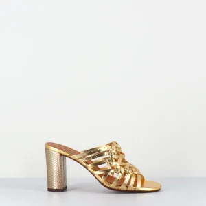 Sandales à talon en cuir tressé doré - BEIJING CITROEN GOLD