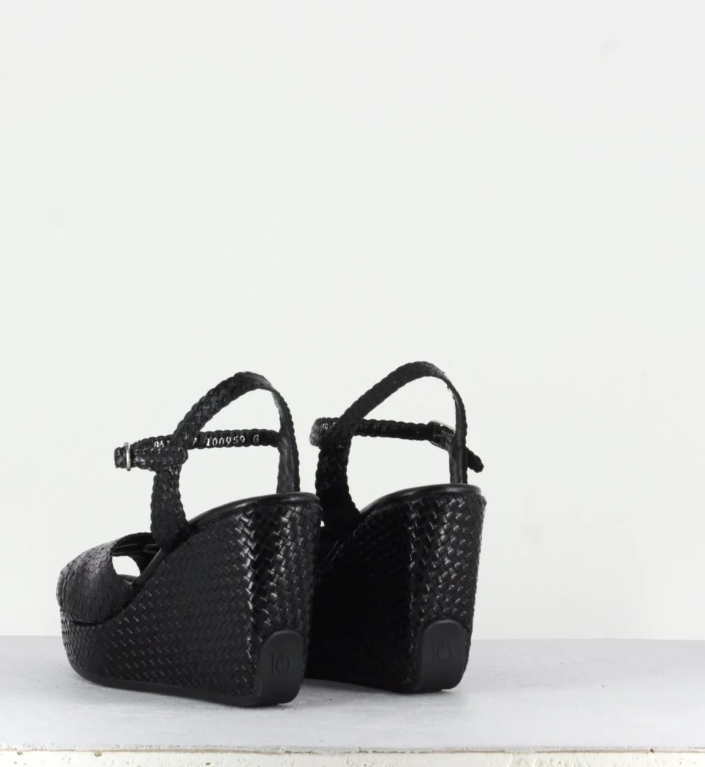 Sandales compensées en cuir tressé noir - Sofia Nero – Image 4