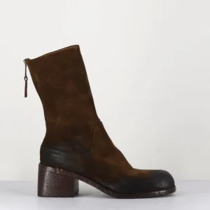 Boots bikers en daim marron à bout carré - E3015 NOCCIOLA