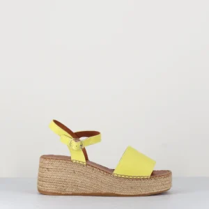 Sandales espadrilles compensées en cuir jaune citron - RALL LIME
