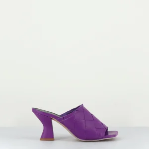 Mules à talon en cuir tressé violet - 21KER84 VIOLET