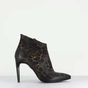 Boots bout pointu talon haut en cuir imprimé léopard - 6588L